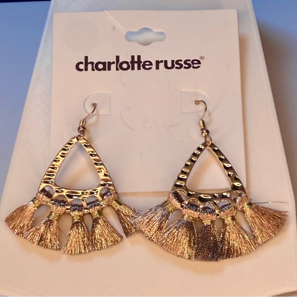 🧚🏻‍♀️ Charlotte Russe Gold Earrings with Rose Gold Tassels NIB
